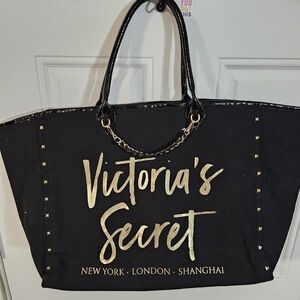 Victoria's Secret Tote Angel City Black Canvas Weekender Bag